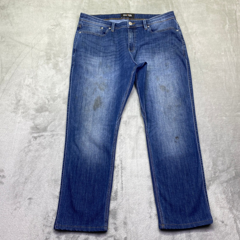DU/ER L2X Relaxed‎ Taper Jeans Mens 36x27 Blue Medium Wash Performance Denim